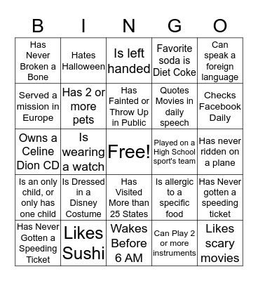 FIND SOMEONE WHO: Bingo Card