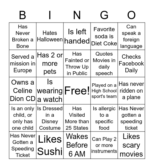 FIND SOMEONE WHO: Bingo Card