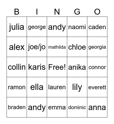 graduation Bingo Card