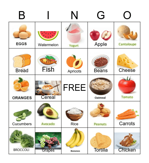 Healthy Foods! Bingo Card