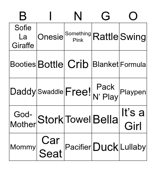 Baby Shower Bingo Card