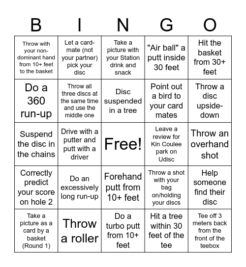 Great Discape Bingo Card
