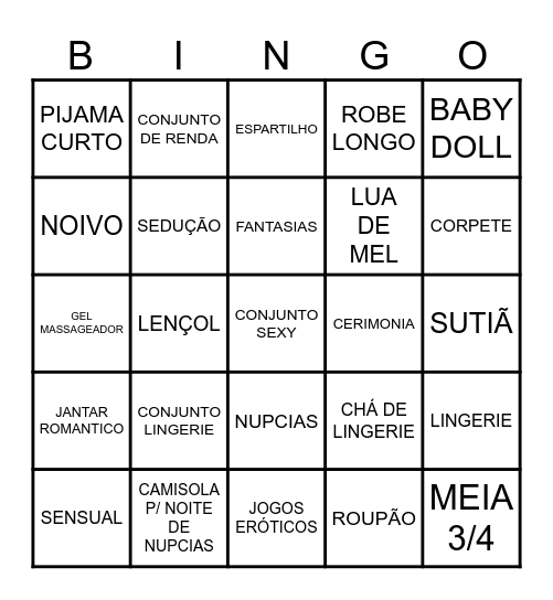 Chá de Lingerie da Sílvia Bingo Card