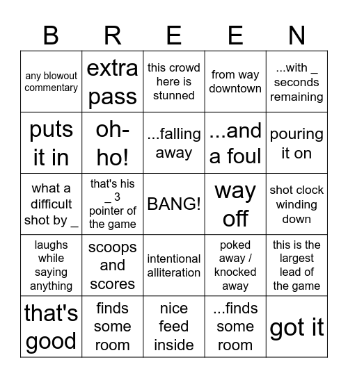 BREENGO Bingo Card