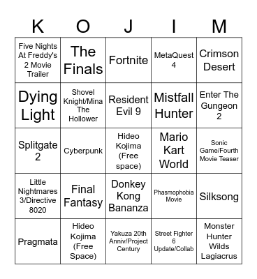 The Summer Game Fest Bingo Card