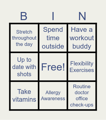 Healthy Habits Bingo Card