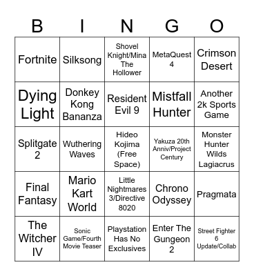 The Summer Game Fest Bingo Card