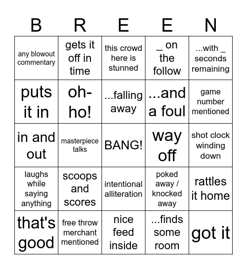 BREENGO Bingo Card