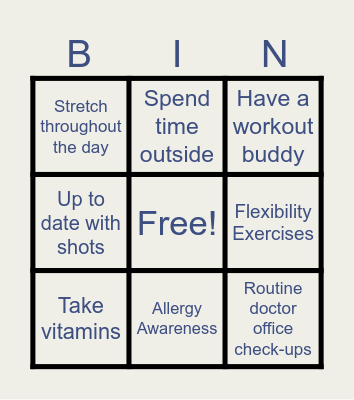Healthy Habits Bingo Card