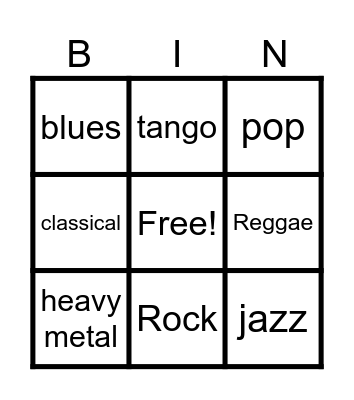 music Bingo Card