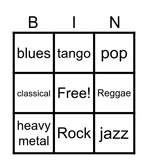 music Bingo Card