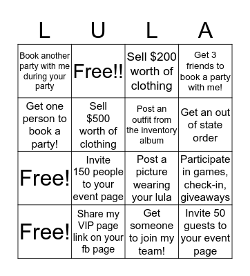 LuLaRoe Hostess Bingo Card