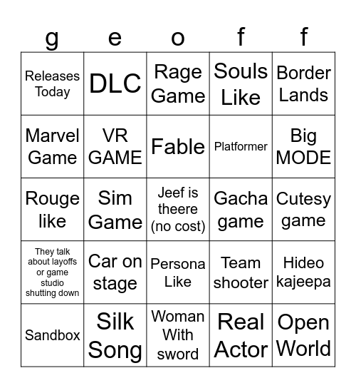 Simmer Gime Fist Bingo Card