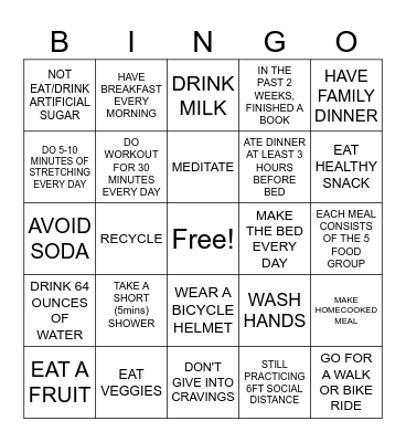 HEALTHY HABIT Bingo Card