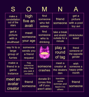 Furality Somna Bingo! Bingo Card