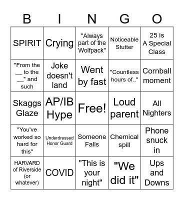 Graduation Bingo Card
