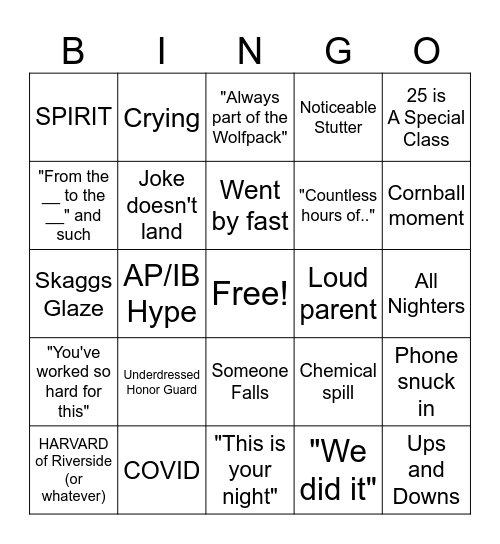 Graduation Bingo Card