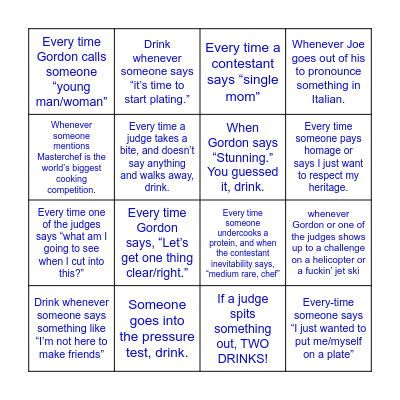 Master Chef - Dynamic Duos 2025 Bingo Card