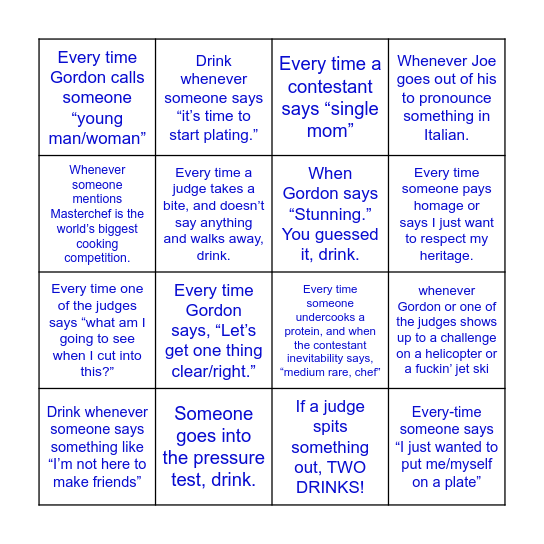 Master Chef - Dynamic Duos 2025 Bingo Card