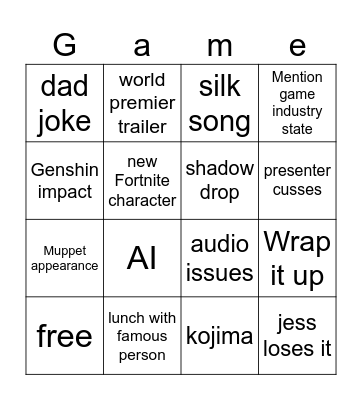 Summer game fest Bingo Card