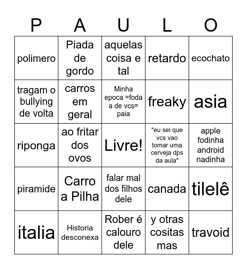 Paulo Bingo Card