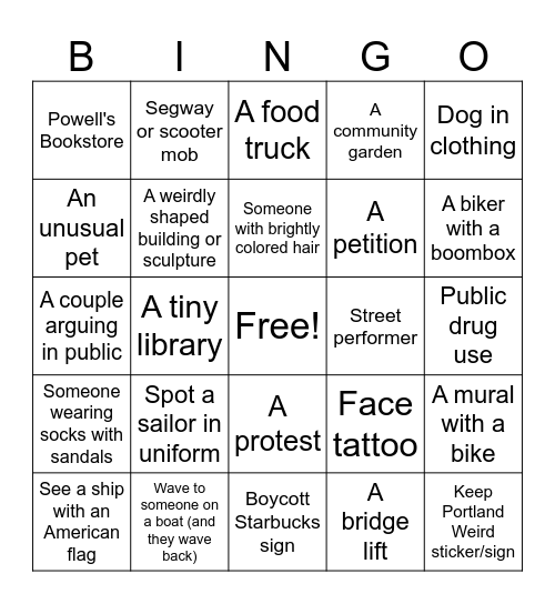 Portland Bingo Card