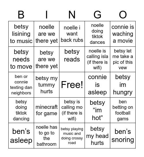 betsy’s bingo Card