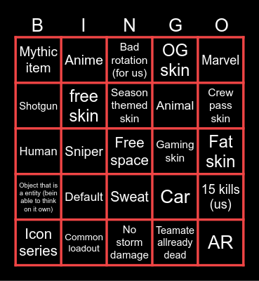 Fortnite Bingo Card
