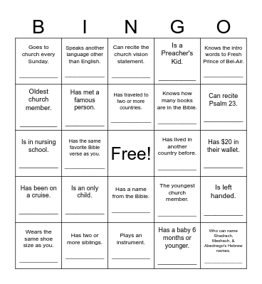 Church Bingo Card 1 Bingo Card