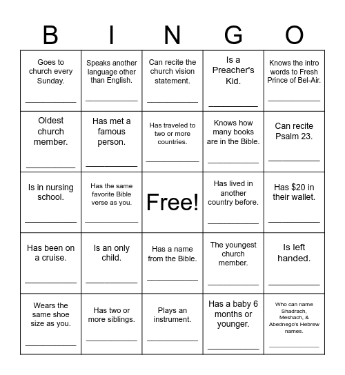 Church Bingo Card 1 Bingo Card