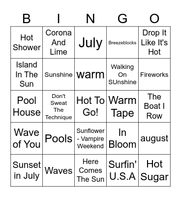 Summer Buzz Words Bingo Card