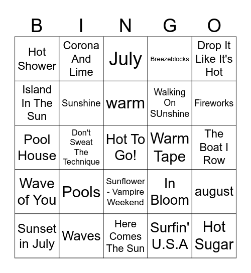 Summer Buzz Words Bingo Card