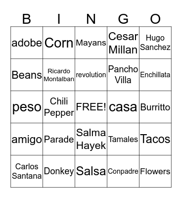 Cinco de Mayo Bingo Card