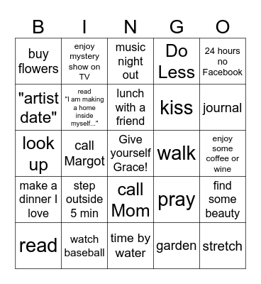 What would Sabbatical Self Do? Bingo Card