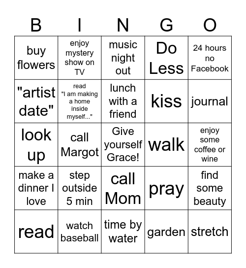 What would Sabbatical Self Do? Bingo Card