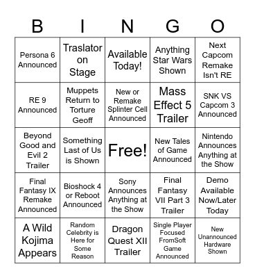 Summer Games Fest 2025 Bingo Card