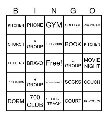 JUVENILE HALL Bingo Card
