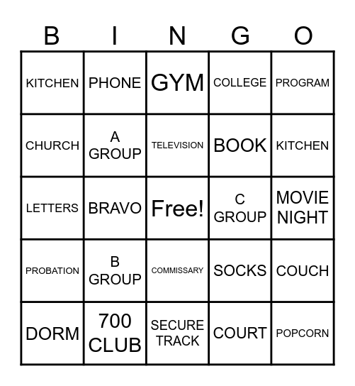 JUVENILE HALL Bingo Card