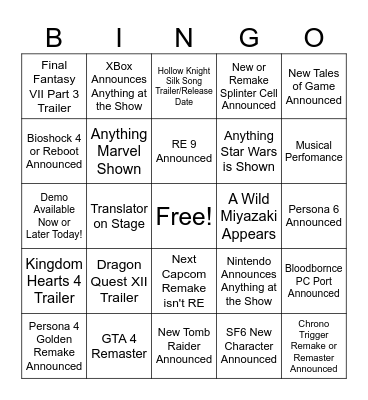 Summer Games Fest 2025 Bingo Card