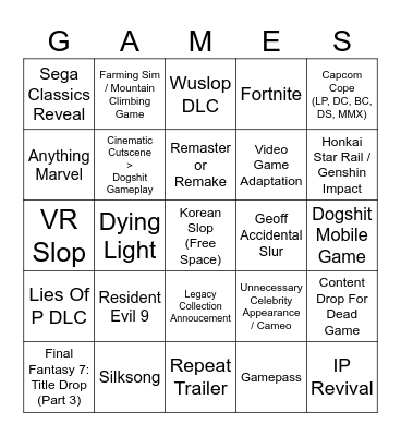 Summer Game Fest Bingo Card