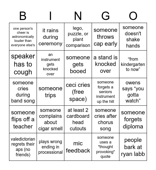 graduation bingo Card