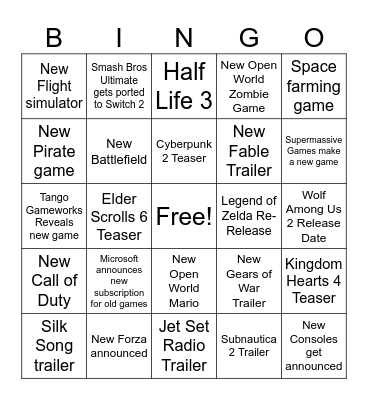 Summer Games Fest Bingo Card