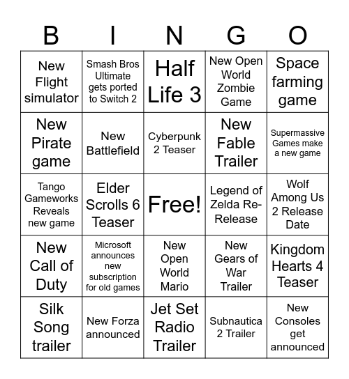 Summer Games Fest Bingo Card