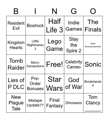 Summer Games Fest Bingo Card