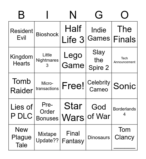 Summer Games Fest Bingo Card