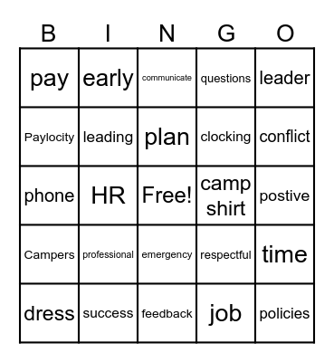 CAMP BINGO Card