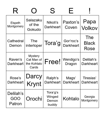 Rose’s Mental Prison Bingo Card