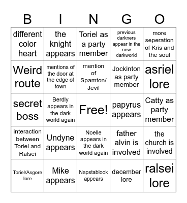 Deltarune chapters 3-4 Bingo Card