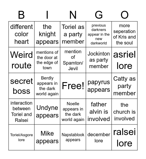 Deltarune chapters 3-4 Bingo Card