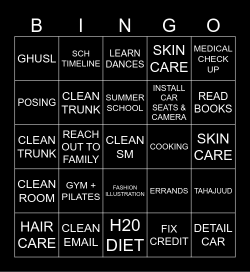 6 MONTH GLOW UP Bingo Card